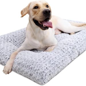Washable Dog Bed Deluxe Plush Dog Crate Beds Comfy Kennel Pad Anti-Slip Pet Sleeping Mat for Large, Jumbo, Medium, Small Dogs Breeds, 35" x 23", Gray
