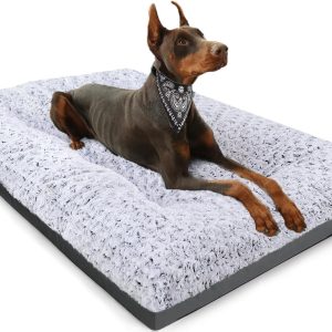 Deluxe Washable Dog Bed for Large Dogs Dog Crate Mat 35 Inch Comfy Fluffy Kennel Pad Anti-Slip for Dogs Up to 60 lbs, 35" x 23", Grey