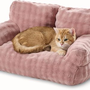 Cat Couch Bed, Cute Soft Pet Sofa for Indoor Cats Kittens Puppies with Removable Washable Cover, 26"x15", Dusty Pink